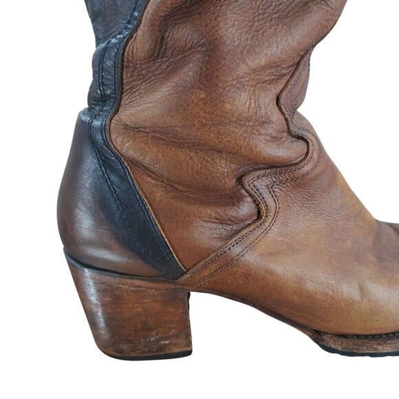 Freebird Fuego Over the Knee Brown Leather Heeled Boots Size 12 Tall Distressed - Picture 15 of 16